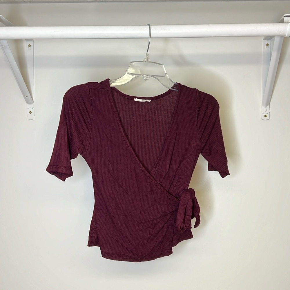 Olivia Rae Burgundy Stretchy Wrap‎ Top- S